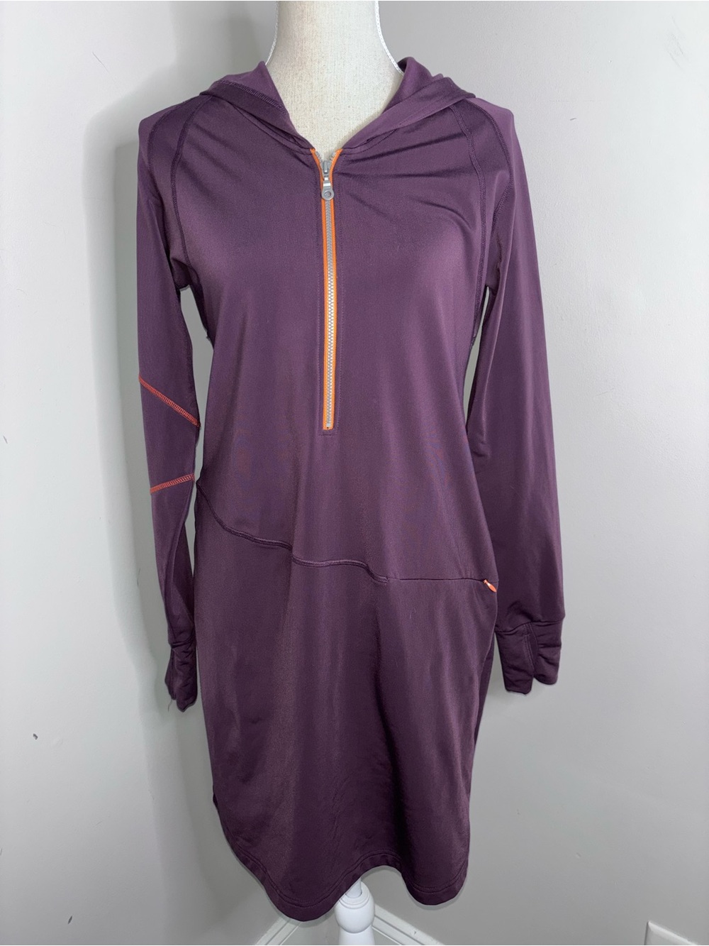 Title Nine purple long sleeve hoodie dress half zip fleece lined size Small